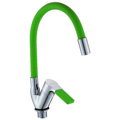 Смеситель DIKALAN для кухни однорыч. 40мм гайка гибкий силик. излив+насадка Зеленый БП (12) D57H76