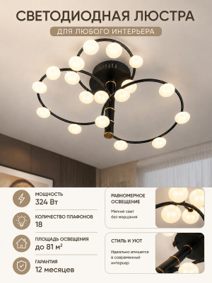 Люстра светодиодная Baizheng 96503-18 18 плафонов 324 Вт 81 м2 белая LED