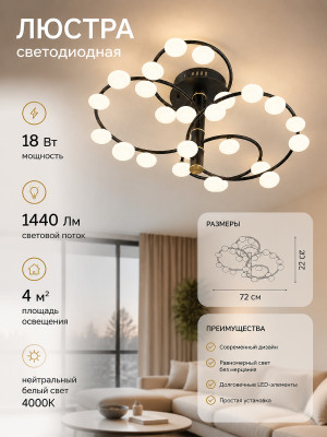 Люстра светодиодная Baizheng 96503-24 1 плафон 18 Вт 4 м2 белая LED