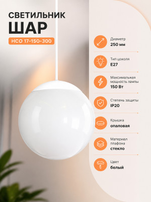 Светильник НСО 17-150-300 "Шар" d250 опал сфер. крышка бел.